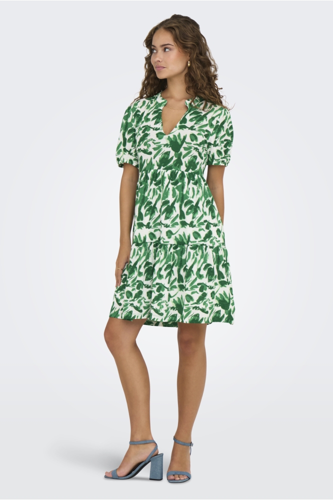 JDYZOEY S/S V NECK DRESS JRS ATK 15322336 CLOUD DANCER/ MEDIUM GREEN